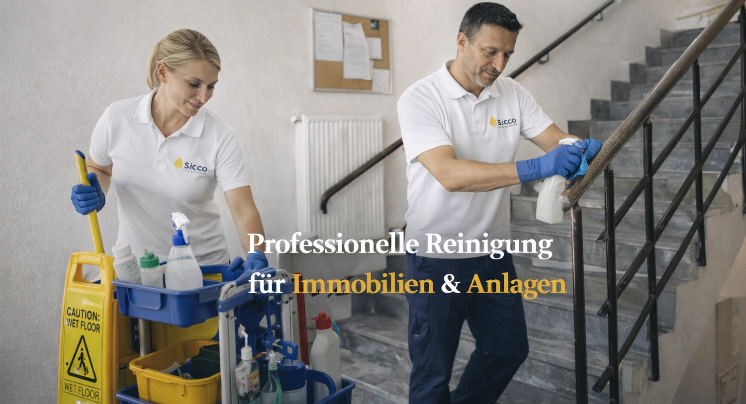 R.S Sicco UG – Wasser- & Brandschadensanierung, Reinigung und Gebäudedienste - Arbeiter reinigen die Treppe